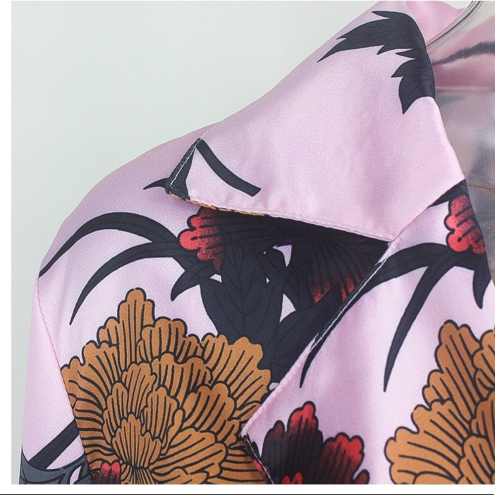 NEW! Pink Floral Silk Bodysuit - Picture 5 of 7